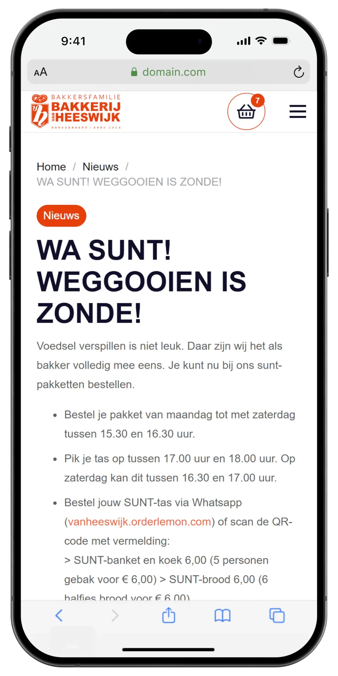 Bakkerijactie tegen voedselverspilling met SUNT-pakketten.