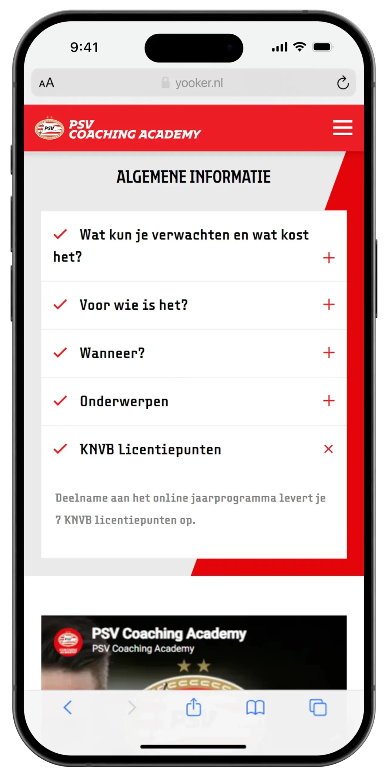 PSV Coaching Academy informatie en KNVB licentiepunten