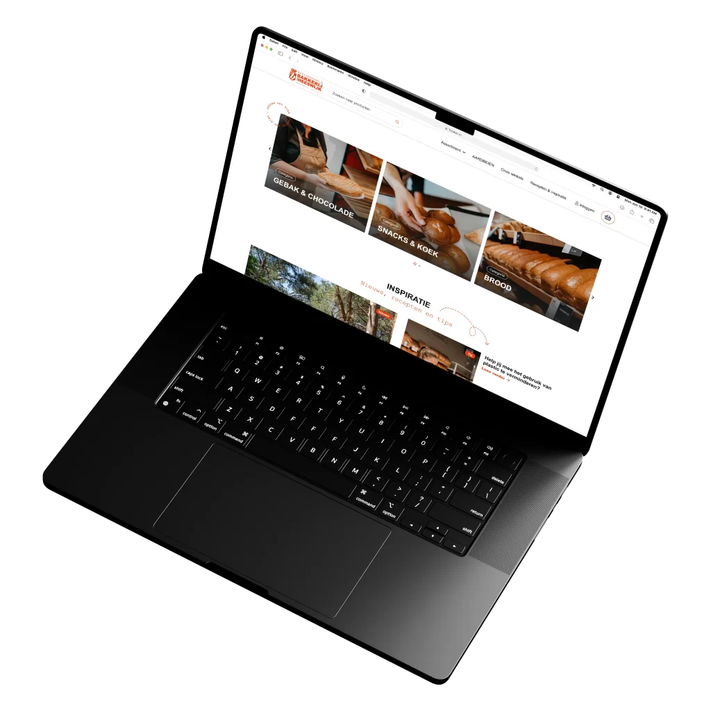 Laptop met website over gebak en brood.