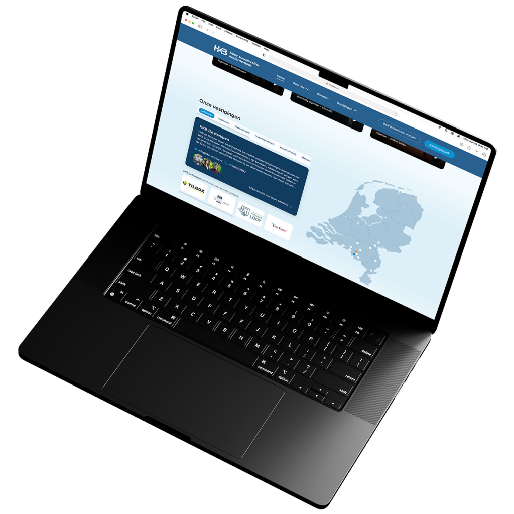 Laptop met website over Nederlandse vestigingen